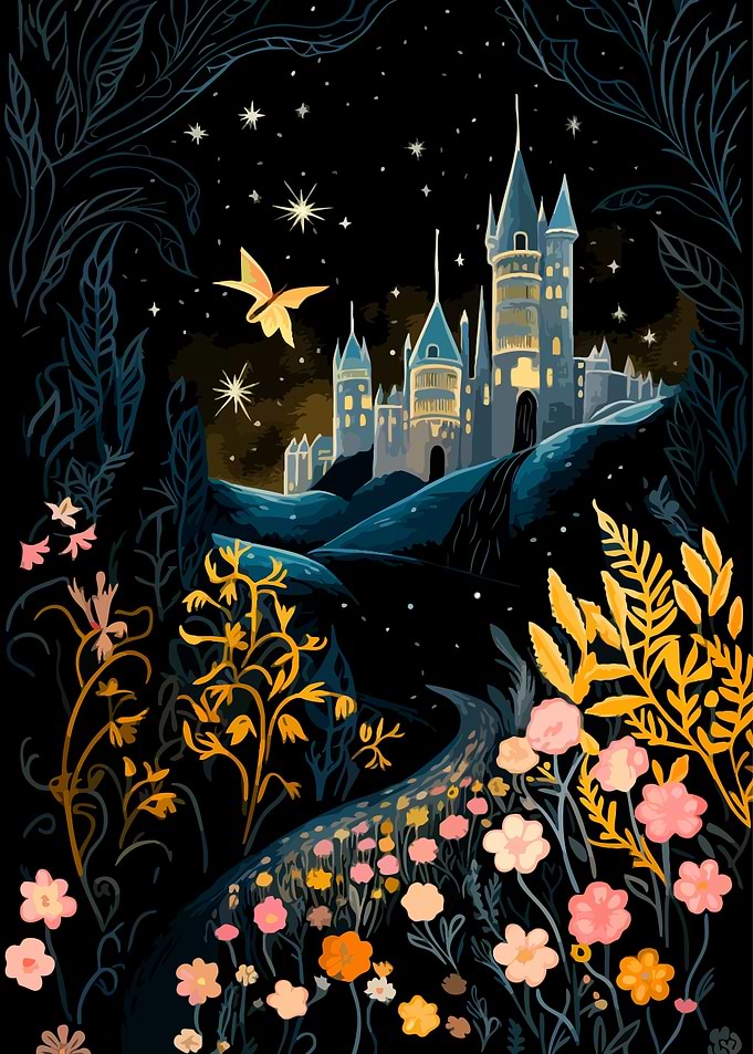 Magical Castle Under Starry Night Sky