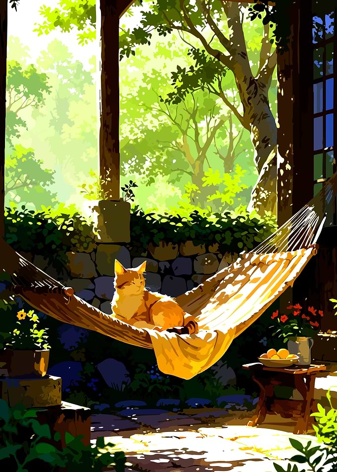 Ginger Cat Relaxing in a Hammock