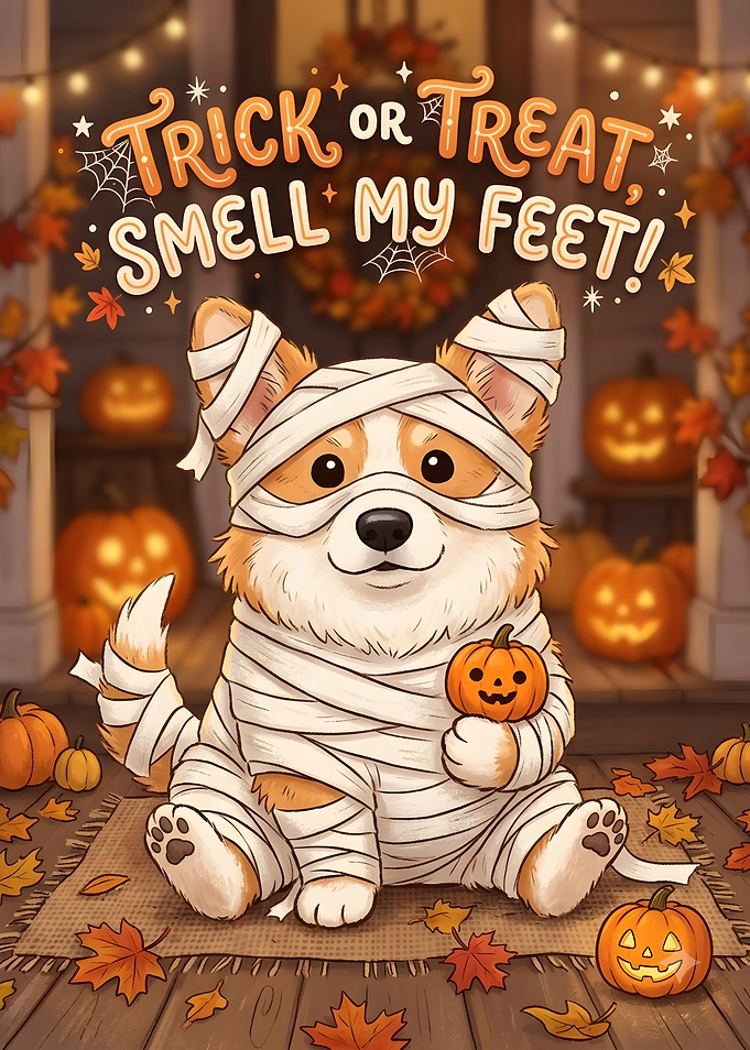 Cute Corgi Mummy Halloween Illustration