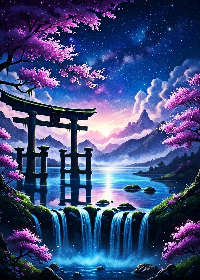 Cherry Blossom Waterfall Shrine