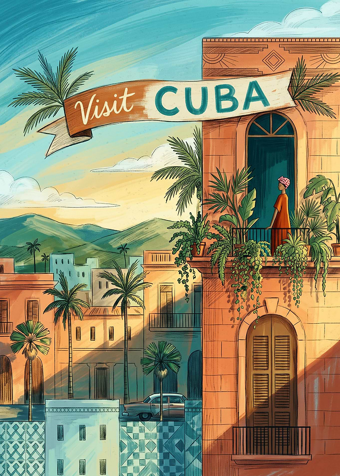 Vintage Style Visit Cuba Travel Poster