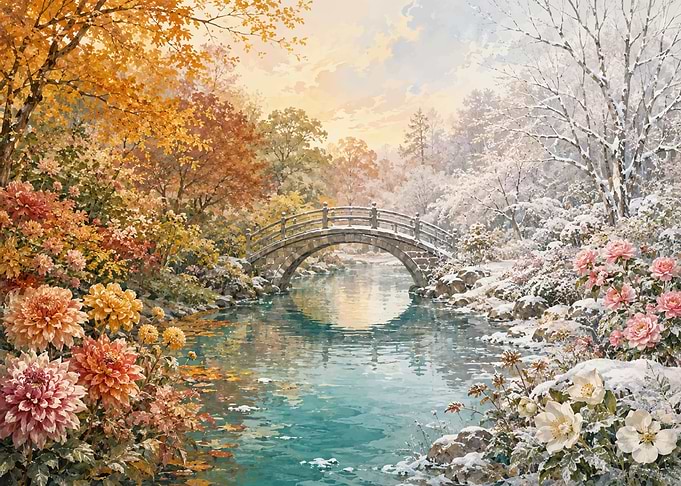 Transition of Seasons Bridge Landscape