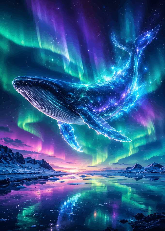 Cosmic Whale Under Northern Lights
