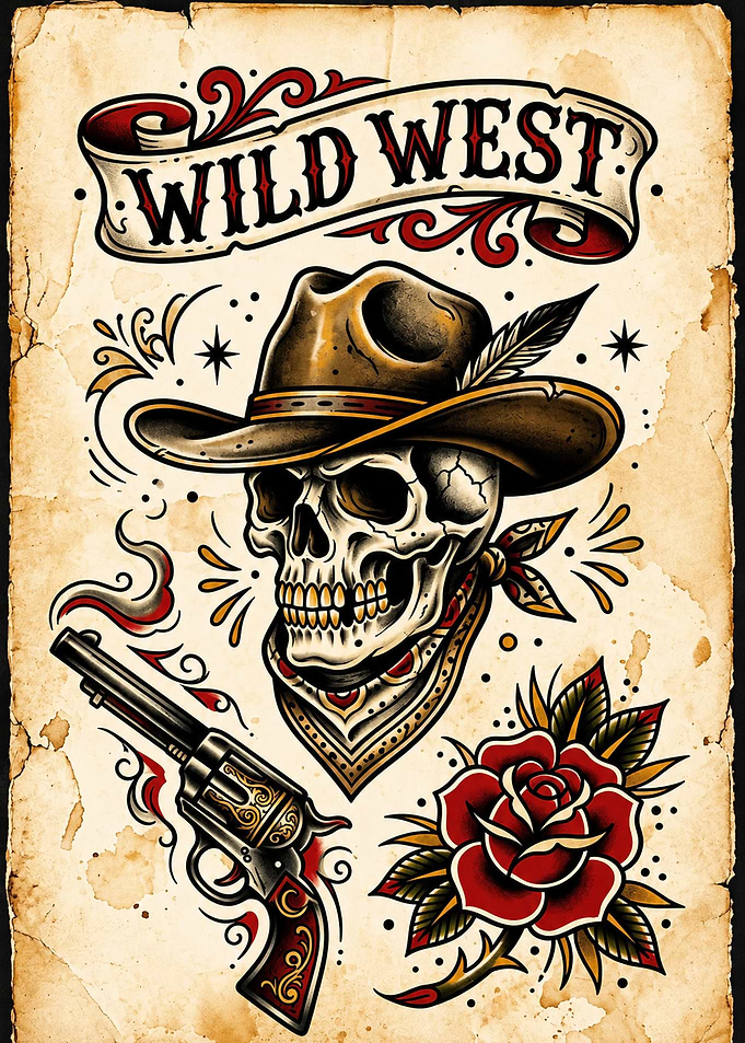 Wild West Skull Tattoo Art