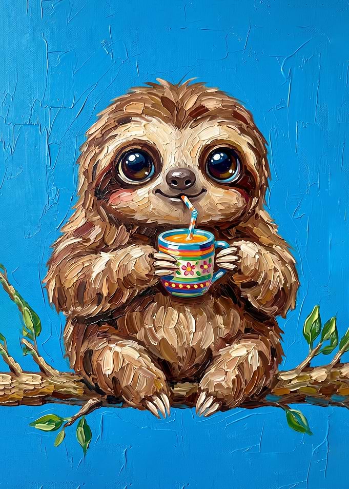 Cute Sloth Drinking from Colorful Mug