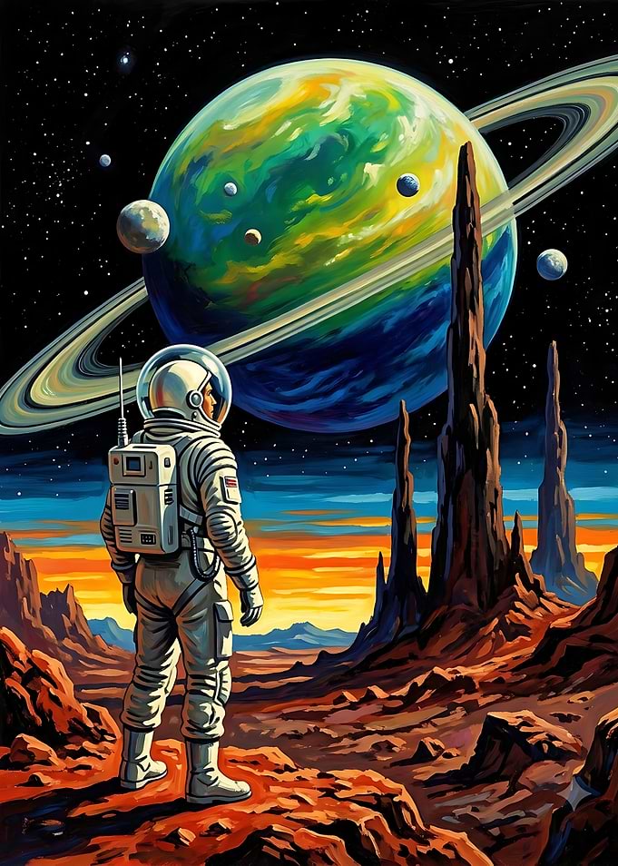 Astronaut Exploring Alien Planet Landscape