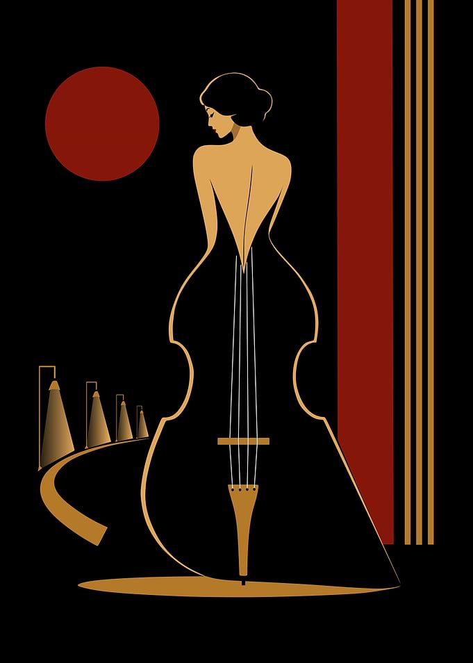 Woman and Double Bass Art Deco