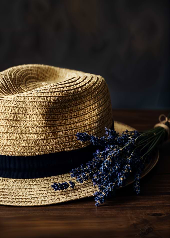 Straw Fedora with Lavender Bouquet