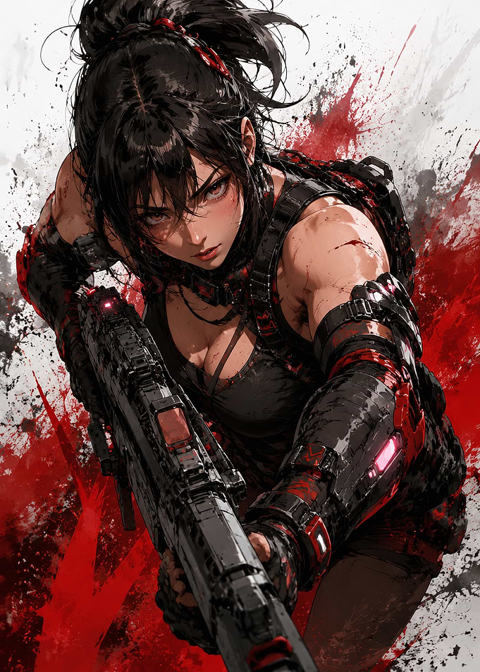 Cyberpunk Female Soldier with Assault Rifle