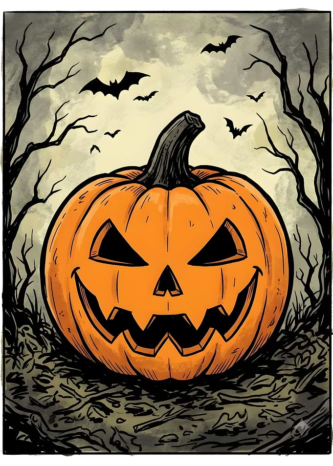 Spooky Halloween Jack-o'-lantern Illustration