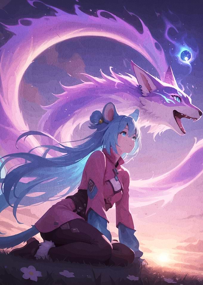 Anime Girl with Ethereal Fox Spirit