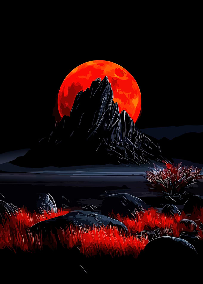 Red Moon Over Jagged Mountain