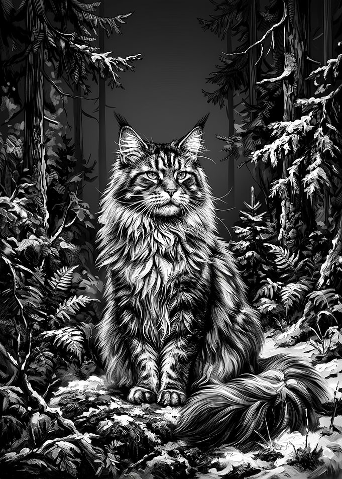 Majestic Maine Coon in Snowy Forest