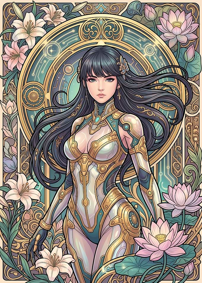 Art Nouveau Cybernetic Woman Portrait