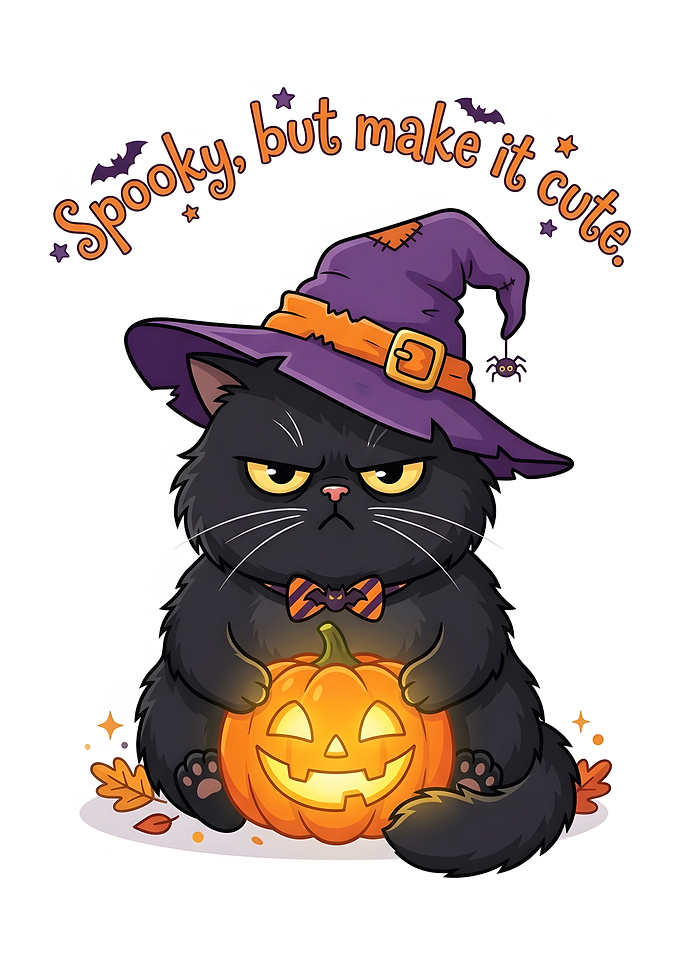 Grumpy Black Cat Halloween Witch