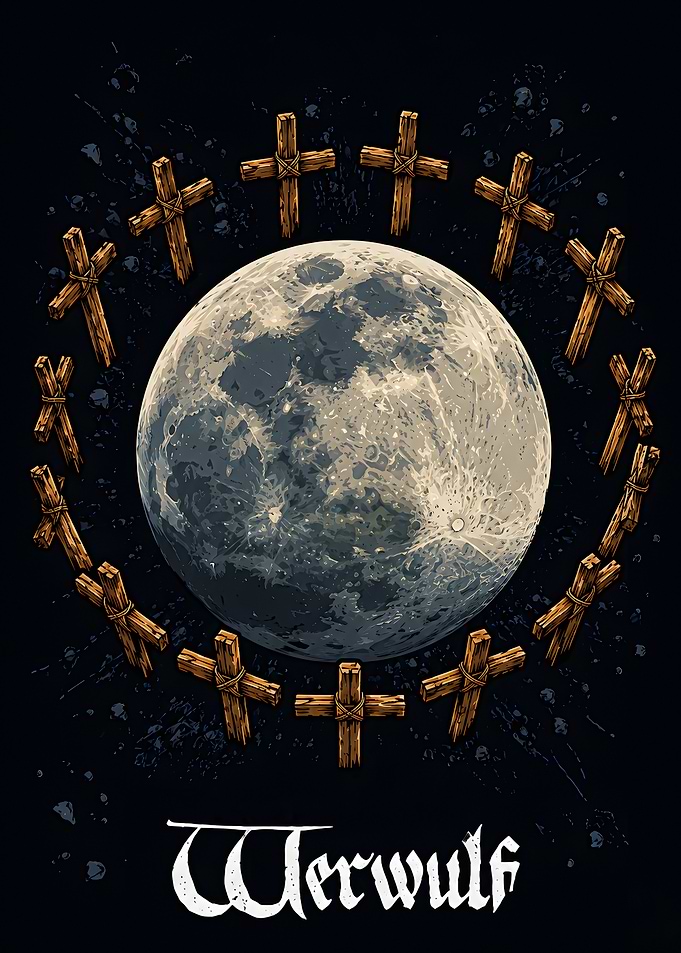 Werwulf Moon and Crosses Graphic