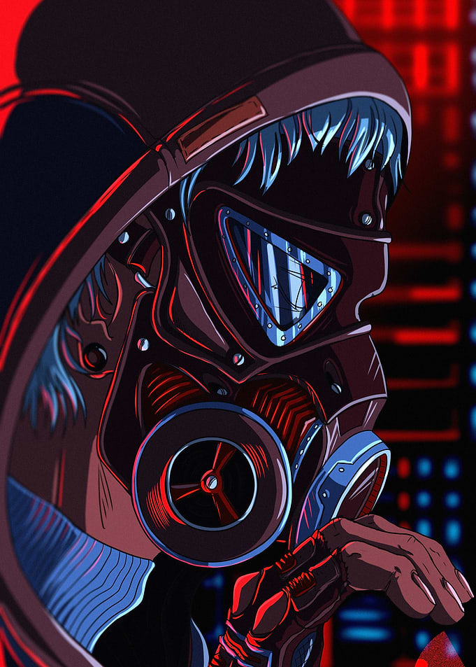 Cyberpunk Character in Gas Mask