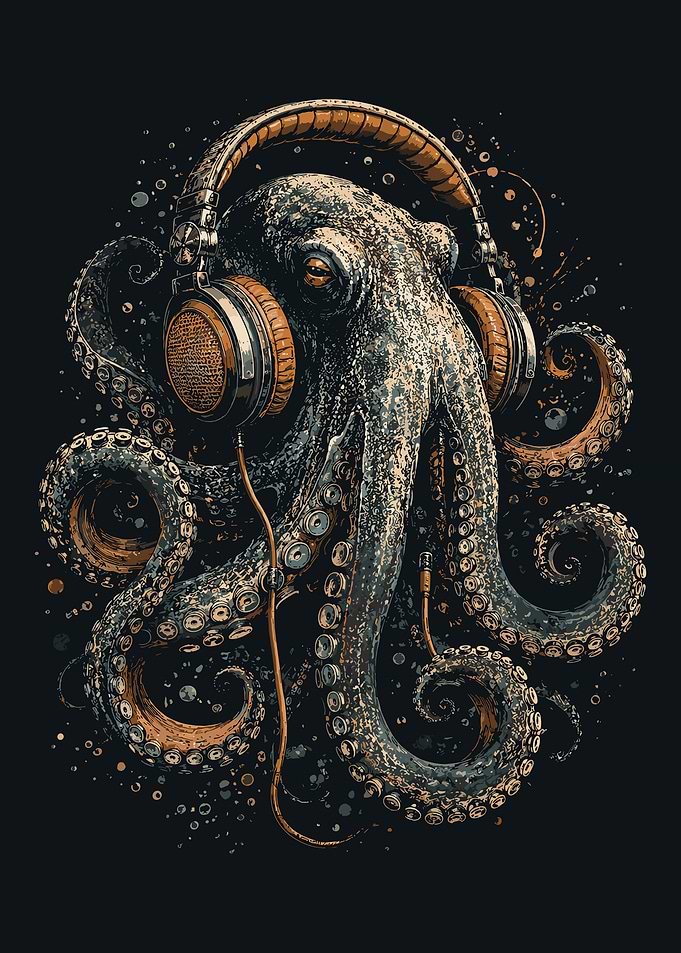Octopus Wearing Headphones Digital Art
