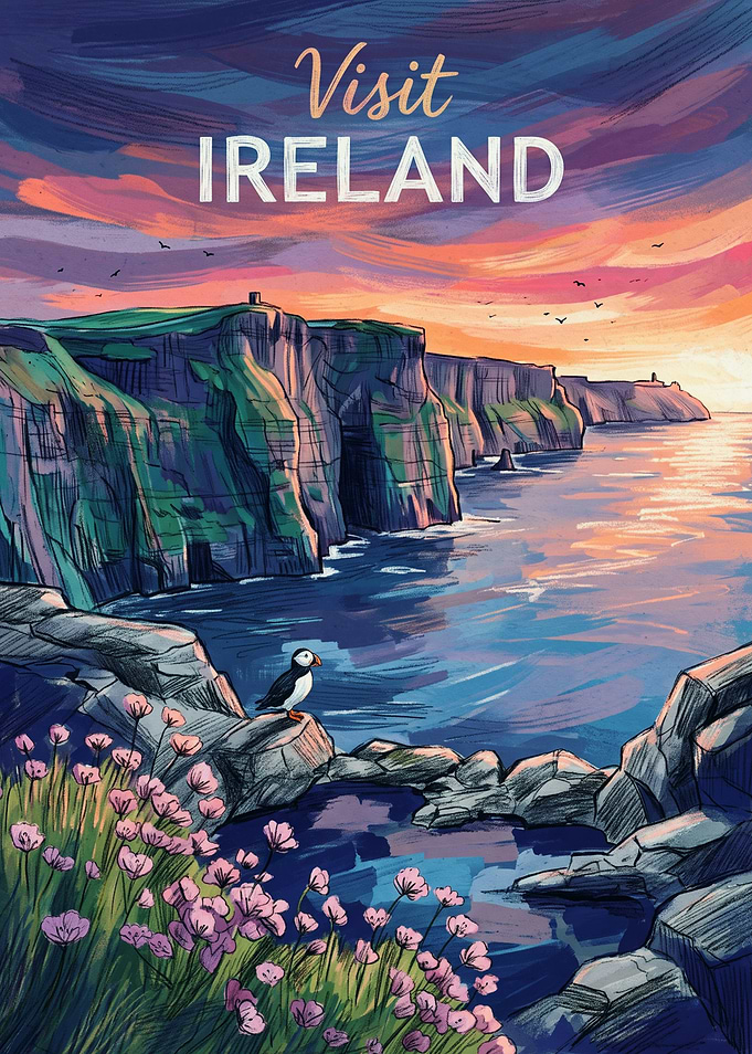 Visit Ireland Cliffs Travel Poster
