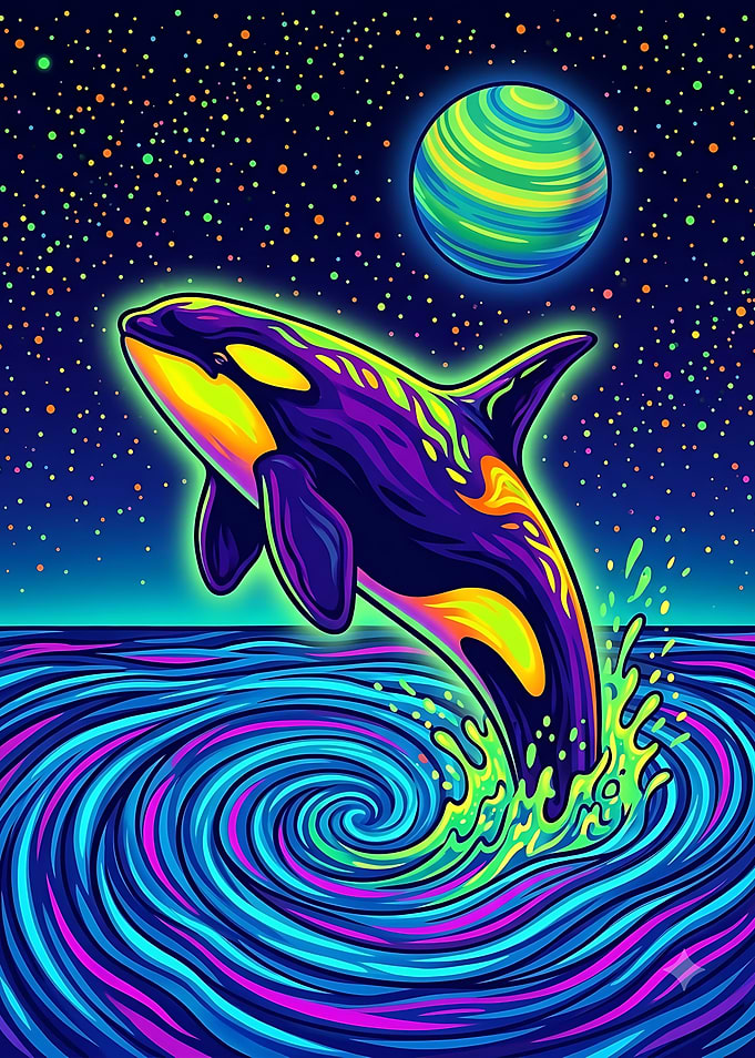 Neon Psychedelic Orca Jumping