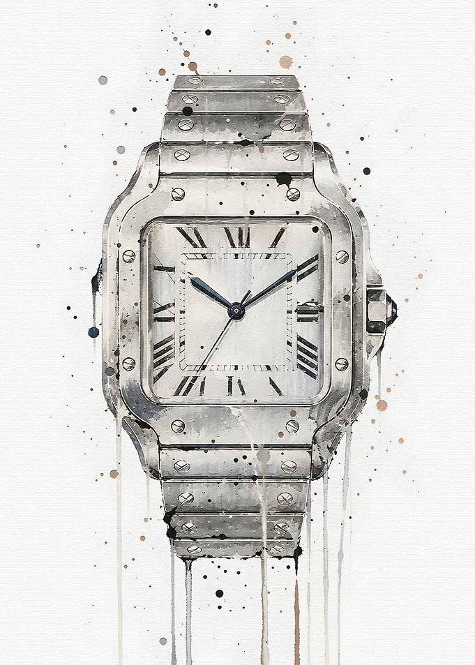 Watercolor Cartier Santos Watch Illustration