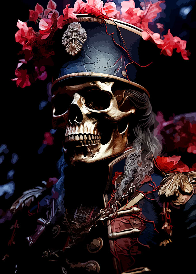 Skeleton Soldier in Floral Military Uniform