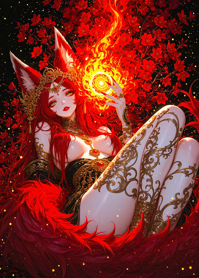 Fire Fox Goddess Fantasy Illustration