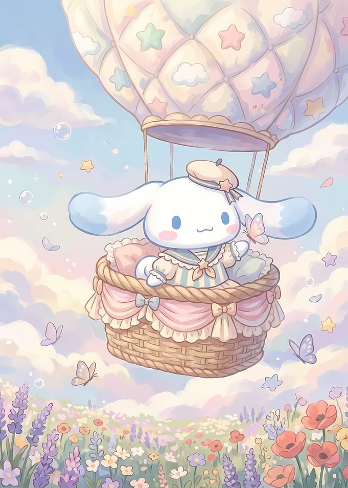 Cinnamoroll in a Pastel Hot Air Balloon