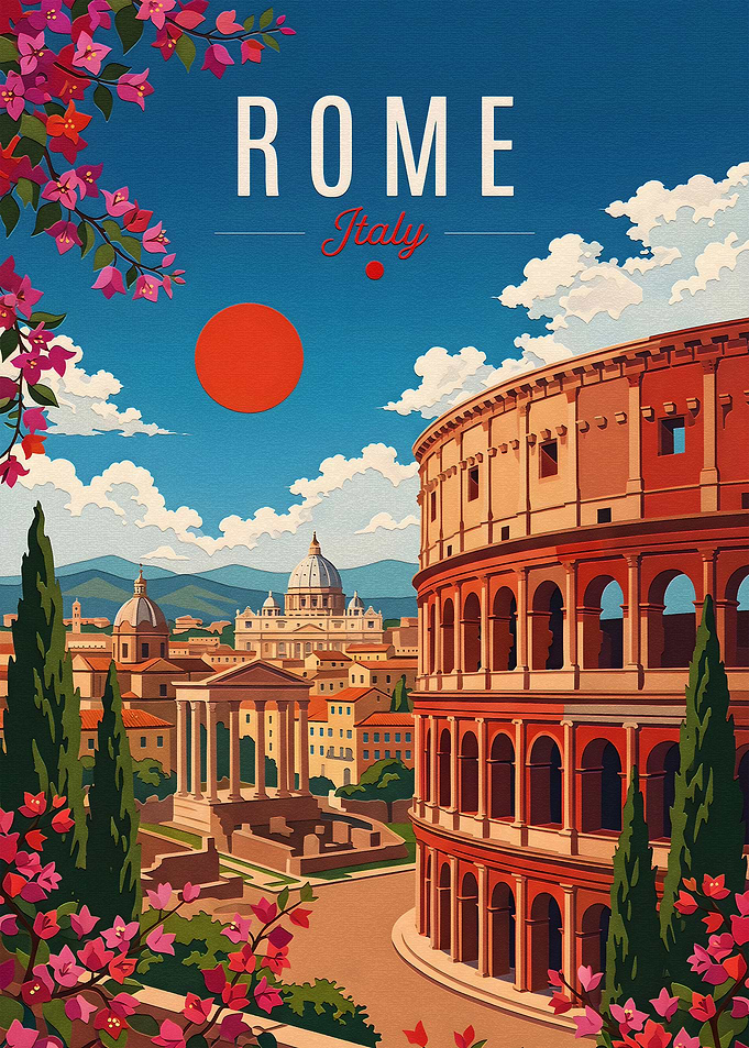 Vintage Travel Poster of Rome Italy