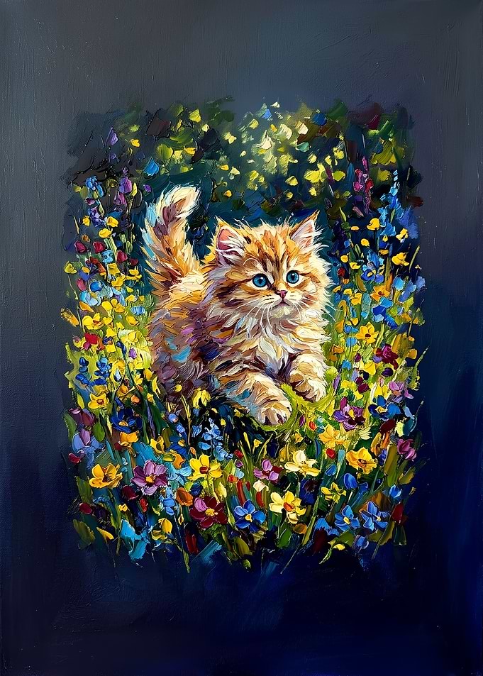 Fluffy Kitten in Vibrant Wildflowers