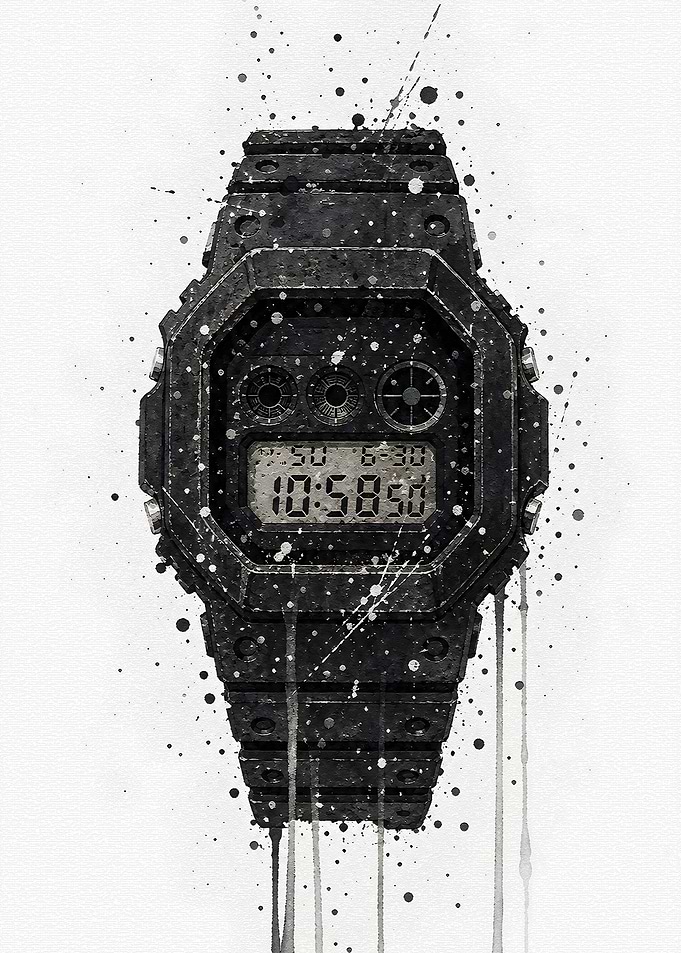 Watercolor G-Shock Digital Watch Art