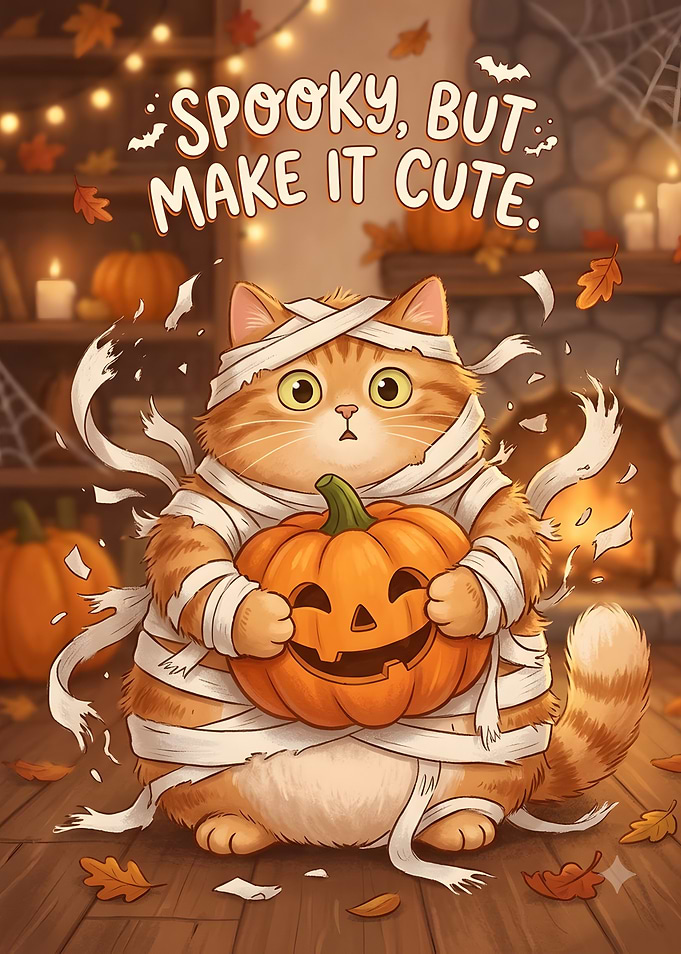 Cute Mummy Cat Halloween Illustration