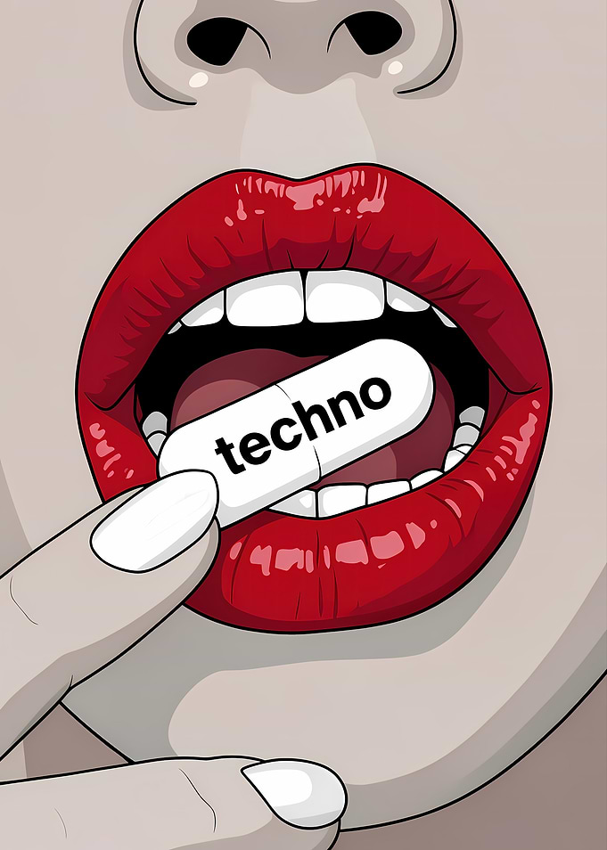 Techno Music DJ Pill Pop Art Illustration