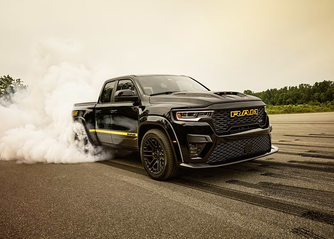 Black Ram Truck Doing Burnout