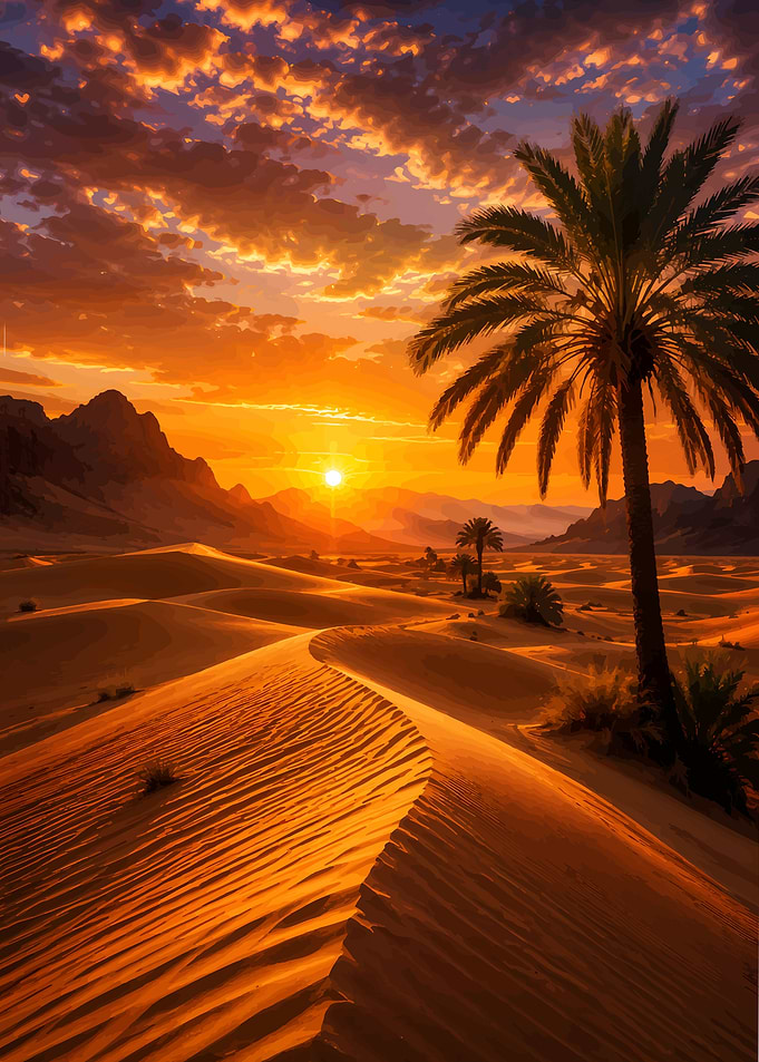 Golden Sunset Over Desert Dunes