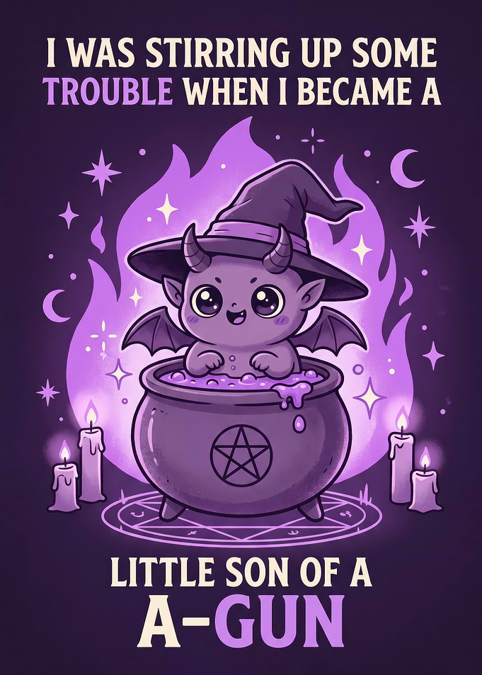 Cute Little Demon Witch Cauldron Illustration