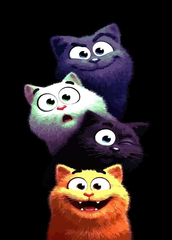 Four Colorful Cartoon Cats Stack