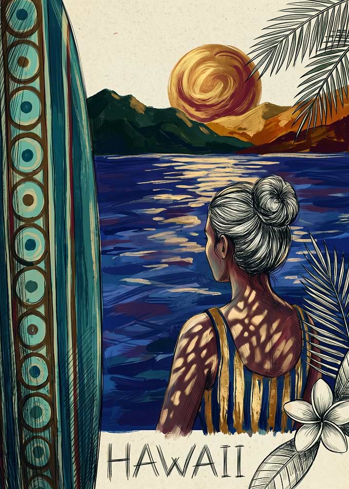 Hawaii Surf Travel Poster Art