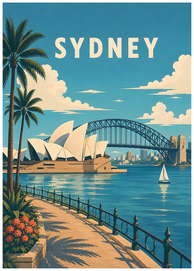 Vintage Style Sydney Travel Poster