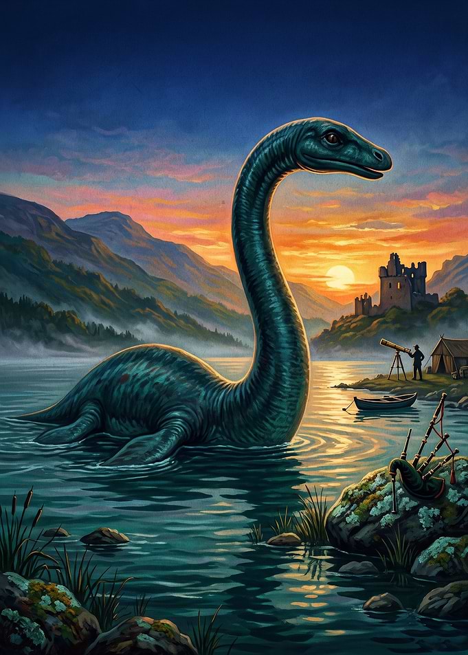 Loch Ness Monster at Sunset