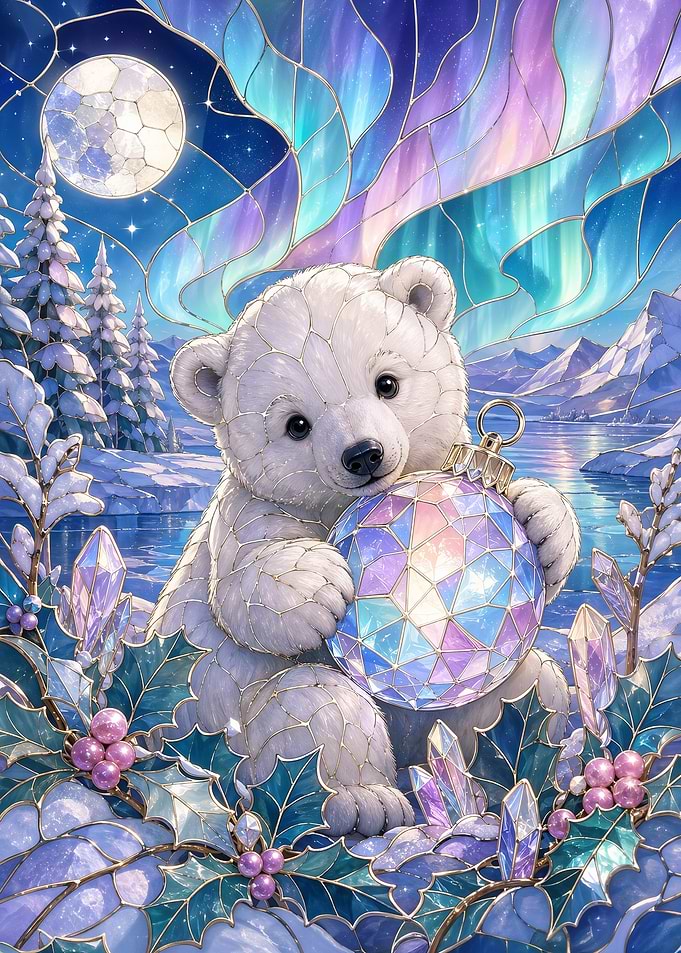 Stained Glass Polar Bear Christmas Ornament