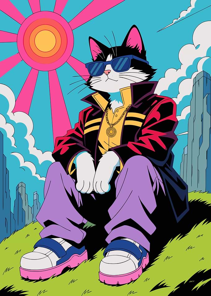 Cool Cat in Retro Streetwear