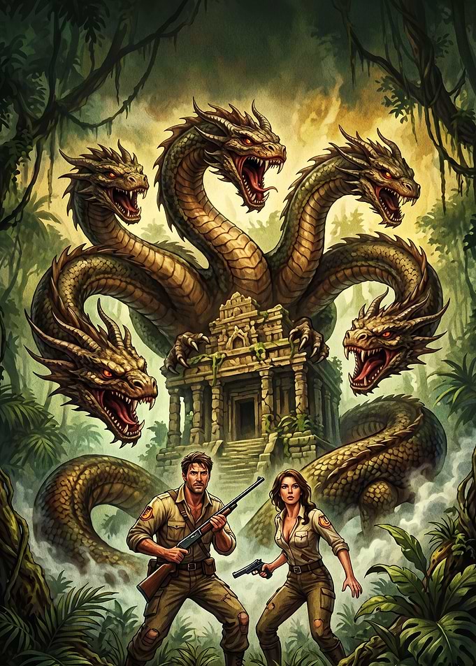 Adventurers Facing a Five-Headed Dragon