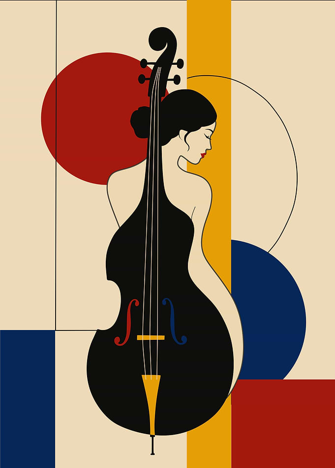 Abstract Woman and Cello Illustration