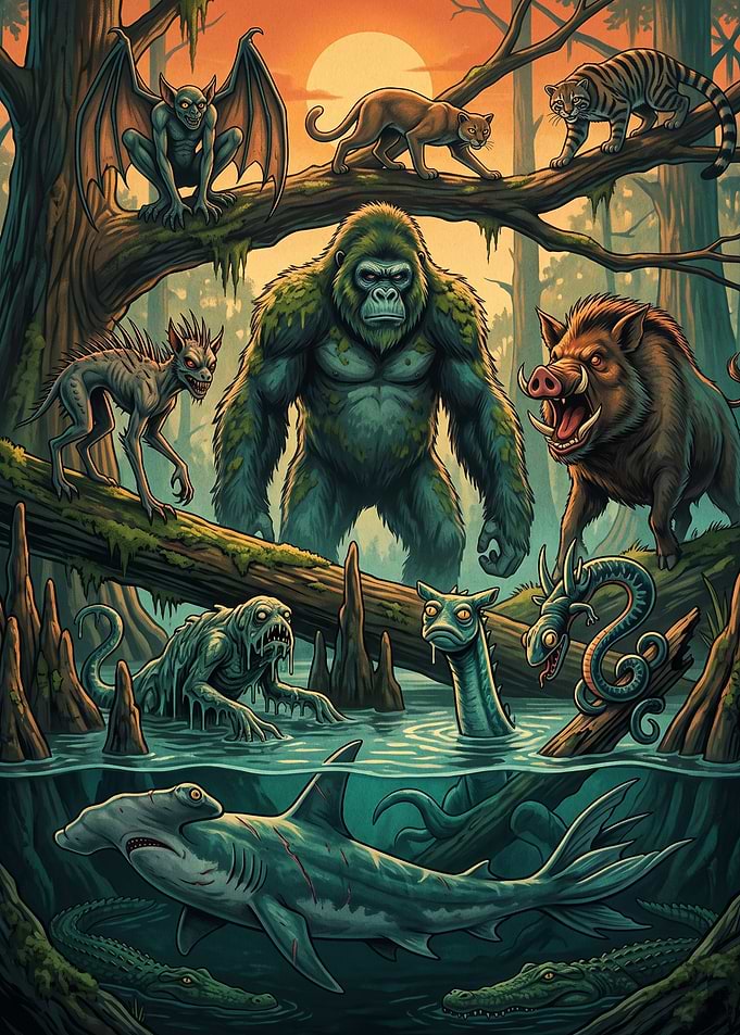 Cryptid Swamp Creatures Illustration