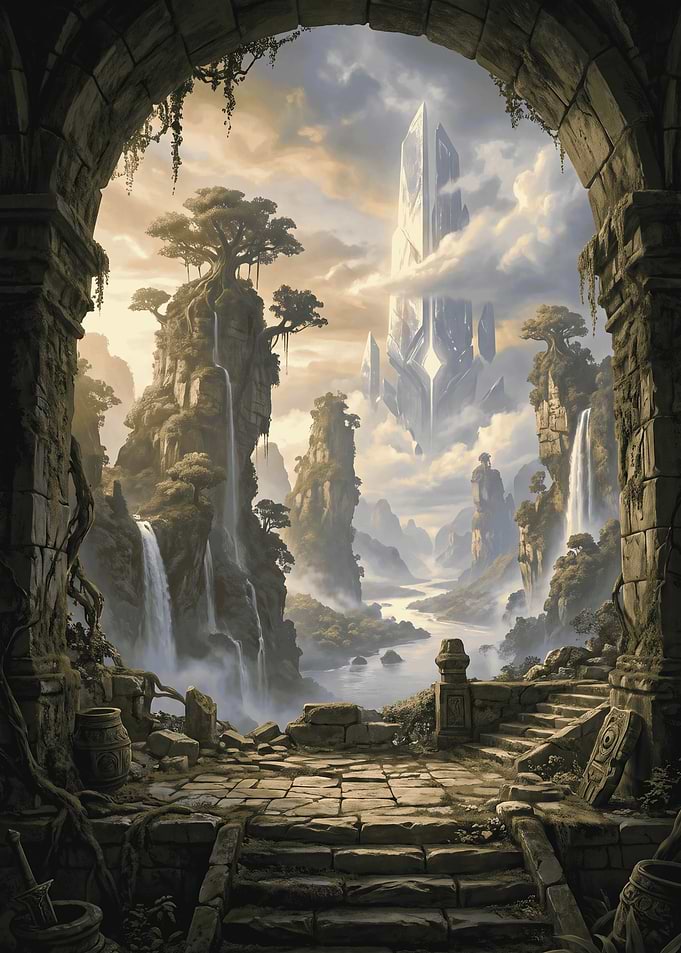 Fantasy Landscape with Ancient Crystal Spire