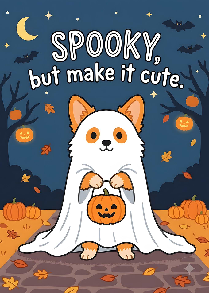 Cute Corgi Ghost Halloween Illustration