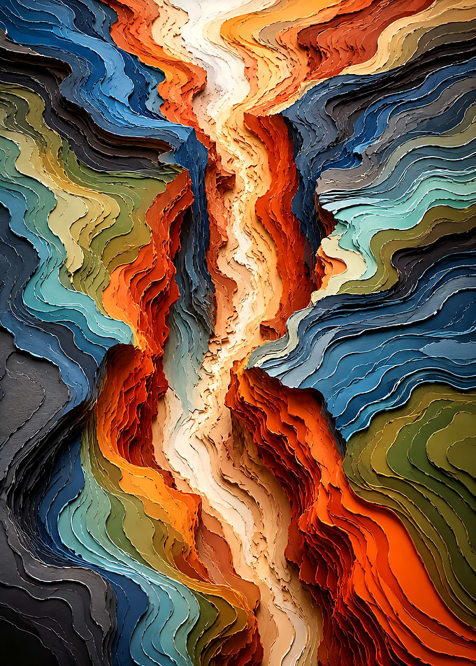 Abstract Layered Canyon Landscape Art