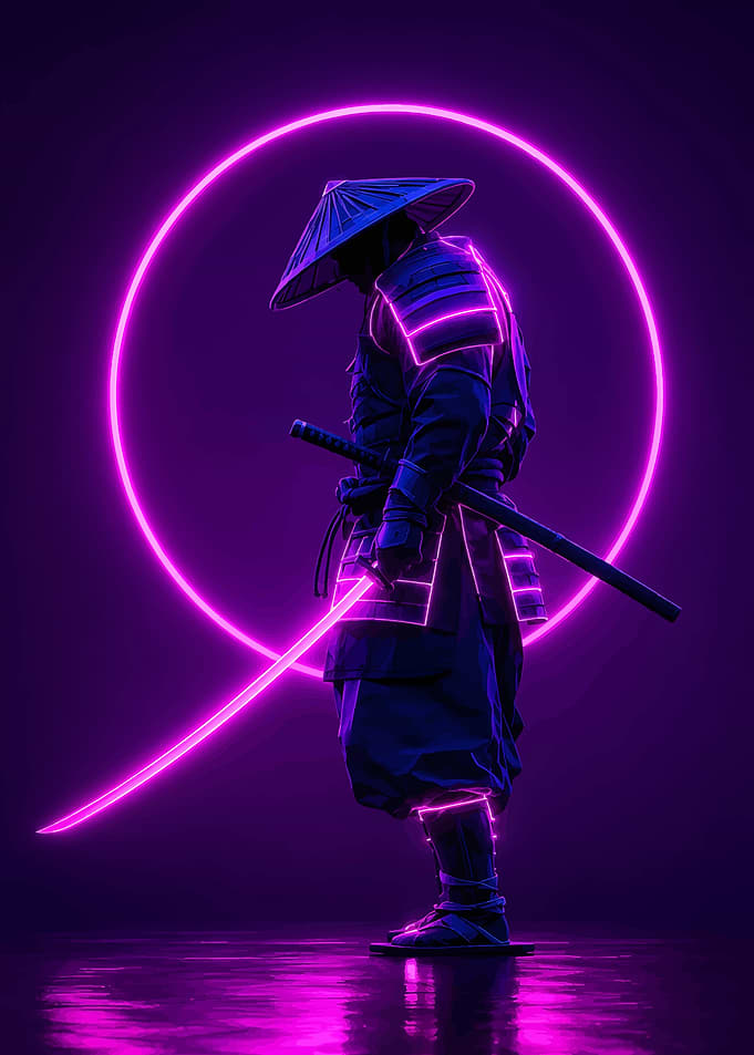 Neon Cyberpunk Samurai Warrior