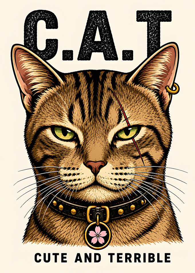 Tough Tabby Cat Graphic Illustration